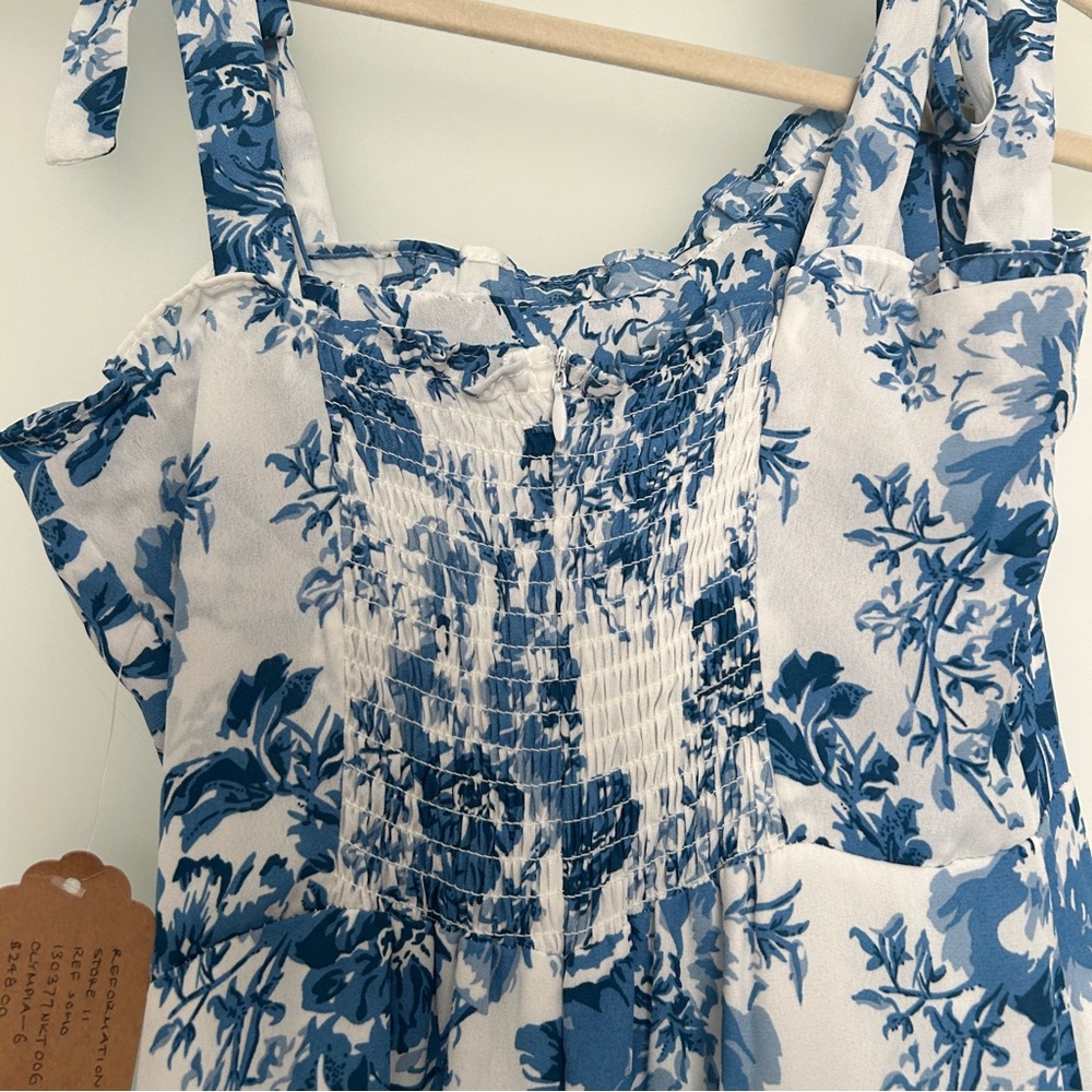 NEW Reformation Nikita Midi Dress in Olympia print blue white floral 6 - Picture 8 of 9